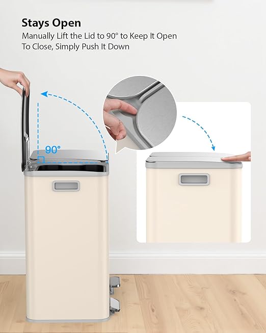 Lovewind Trash Can, 2 x 10.5 Gallon (2 x 40 L) Garbage Can for Kitchen Dual Compartment Recycling Kitchen Step Trash Bin, Stainless Steel Trash and Recycle Bin Combo with Soft-Close Lid, Apricot - Image 6