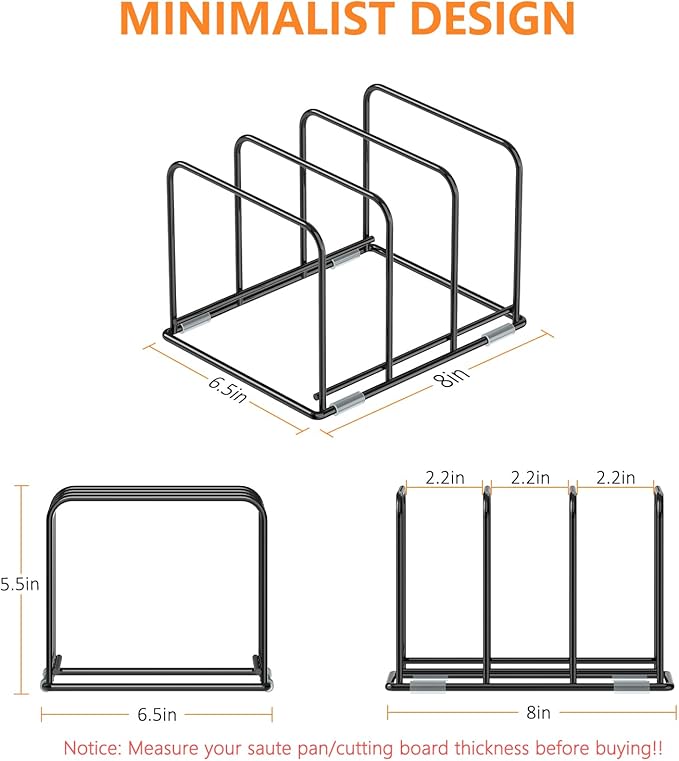 KORRTFID Kitchen Cabinet Organizer - Steel Cookware Rack, Divided Holder with 3 Slots for Skillets, Baking Tray and Chopping Board - Pan Storage (2.2 Inch Width Slots) - Image 2