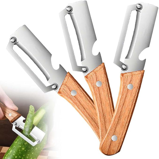 Multi-Functional Vegetable Peeler for Kitchen, 2026 New Stainless Steel Peeler with Wooden Handle and Bottle Opener, Kitchen Tool for Fruit Veggie Pumpkin, Gifts for Mom (3PCS) by Bonie