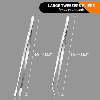 12-Inch 2-in-1 Kitchen Tongs Set, Round & Curved Stainless Steel BBQ Tongs with Non-Slip Grip, Dishwasher Safe for Grilling Steak & Salad