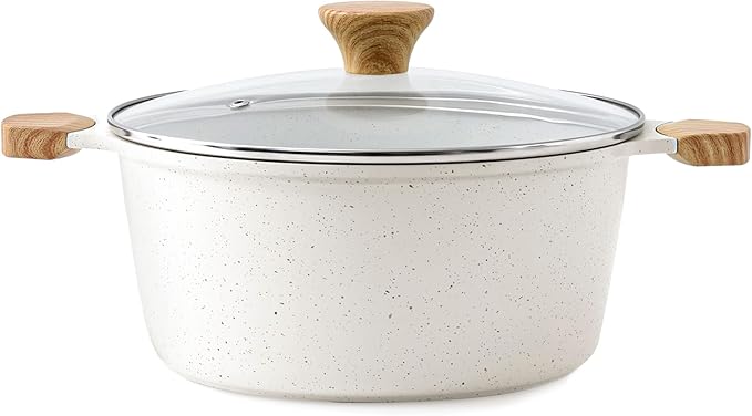 SENSARTE Ceramic Nonstick Stock Pot with Lid, 4.5 Quart Induction Cooking Pot with Tempered Glass Lid, Stew Pot for Soup and Oatmeal, Pasta Casserole, PFOA PFAS PTFE Free, White by SENSARTE