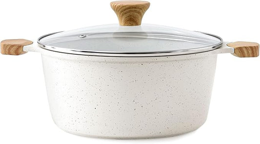 SENSARTE Ceramic Nonstick Stock Pot with Lid, 4.5 Quart Induction Cooking Pot with Tempered Glass Lid, Stew Pot for Soup and Oatmeal, Pasta Casserole, PFOA PFAS PTFE Free, White by SENSARTE