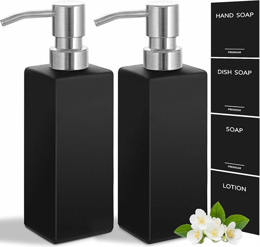 GMISUN Black Soap Dispenser, Hand Soap Dispenser Bathroom, 12 fl oz/350ml Glass Soap Dispensers with Stainless Steel Pump, Refillable Liquid Dish Dispenser for Kitchen, Modern Soap and Lotion Bottles by GMISUN