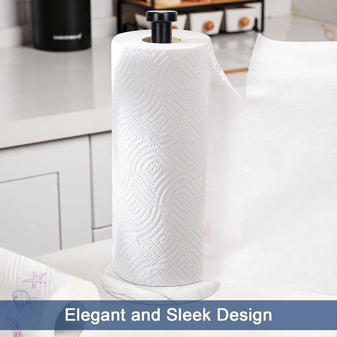 NearMoon Standing Paper Towel Holder, Kitchen Paper Towel Tissue Holder- for Bathroom Countertop, Standard or Jumbo-Sized Roll Paper (with Marble Base, Matte Black) - Image 2
