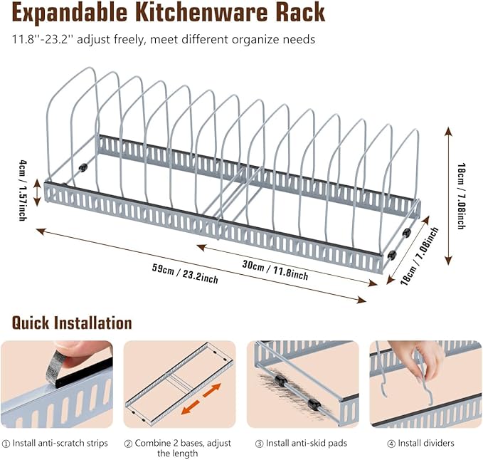 Housolution Cutting Board Organizer Rack, Expandable Baking Tray and Cookie Sheet Organizer with 14 Adjustable Dividers, Bakeware Muffin Tin Cupcake Pan Storage Organizer for Cabinet, Gray - Image 3