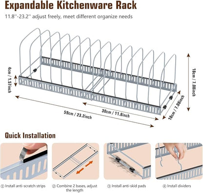 Housolution Cutting Board Organizer Rack, Expandable Baking Tray and Cookie Sheet Organizer with 14 Adjustable Dividers, Bakeware Muffin Tin Cupcake Pan Storage Organizer for Cabinet, Gray - Image 3