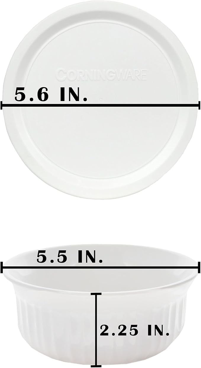 CorningWare FS16 16oz Round French White Casserole Dish w/F-16 French White Plastic Lid (2-Pack)