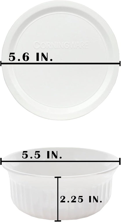 CorningWare FS16 16oz Round French White Casserole Dish w/F-16 French White Plastic Lid (2-Pack)