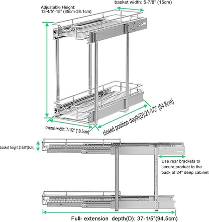 DINDON Pull Out Cabinet Organizer (7-1/2" W x 21-1/2"D), Cabinet Pull Out Shelves, 2 Tier Pull Out Drawers for Kitchen Cabinets, Wire Basket Slide Out Shelf for Cabinet Organization - Image 5