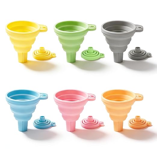 Douji 6PCS Silicone Collapsible Kitchen Funnel Set, Food Grade Silicone Funnels for Liquid Transfer Filling Water Bottle Kitchen Gadgets Accessories
