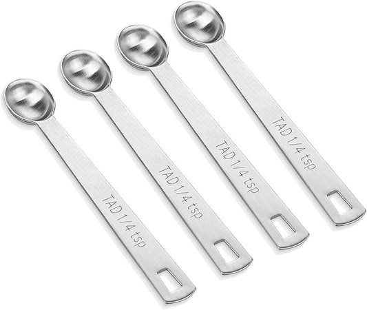 4 PCS 1/4 Teaspoon (1/4 Tsp | 1.25 mL | 1.25 cc) Single Measuring Spoon, Stainless Steel 1/4 Tsp Small Measuring Spoon Mini Measuring Spoons by KALIONE