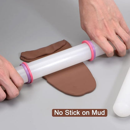 HARFINGTON Fondant Rolling Pin PP 50cm x 2.5cm Non Stick for Baking White