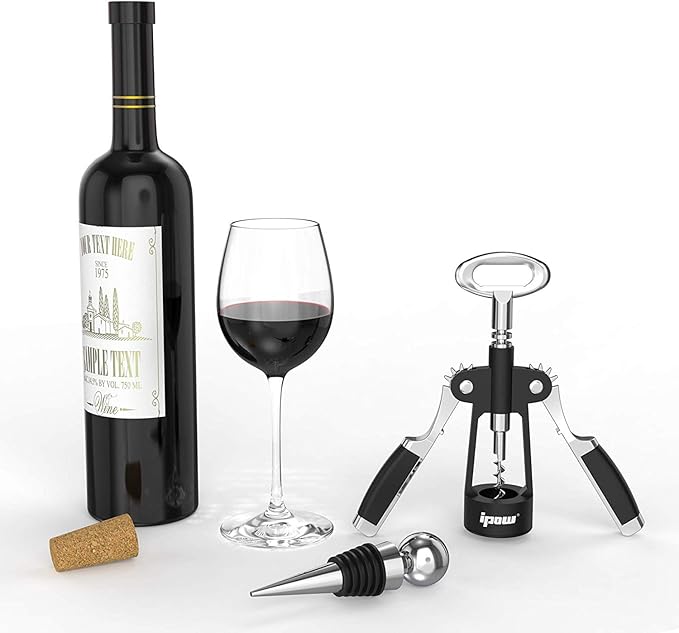 IPOW Wine Opener, Zinc Alloy Wine Bottle Opener, Wing Corkscrew Heavy Duty, Manual Multifunctional Cork Screw for Waiter, - Image 6