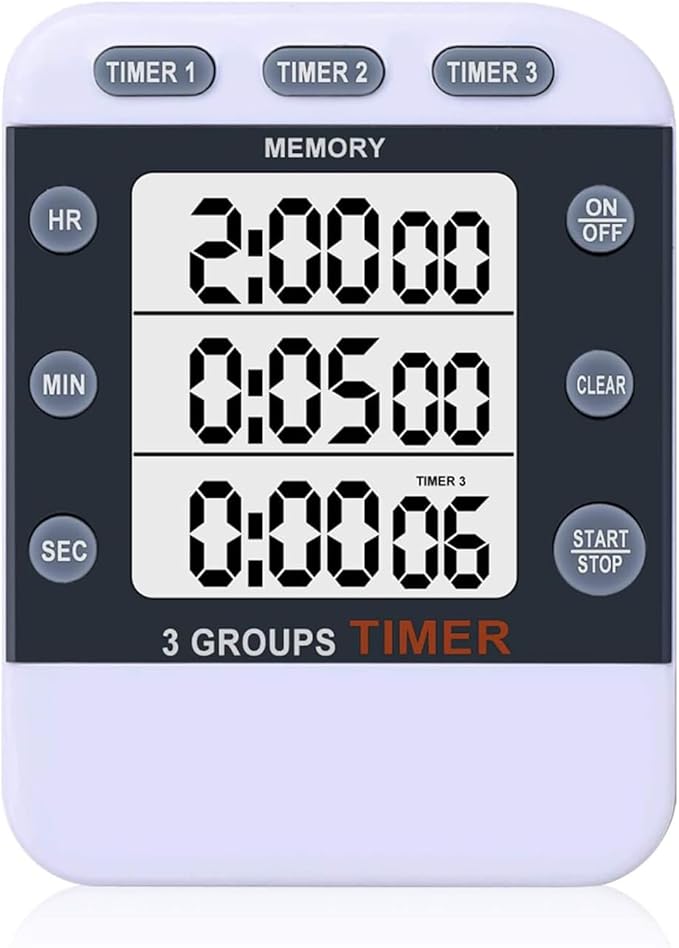 Digital Dual Kitchen Timer for Cooking, 3 Channels Count Down/up Triple Multi Timers for Food, Magnetic Memory-Preset Large-Display Adjustable Alarm Volume, 3A Battery Included by MOSTRUST
