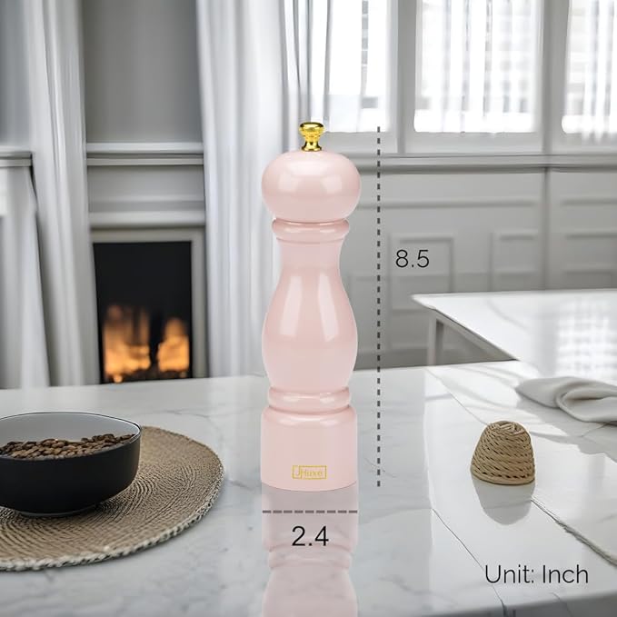 Rose Pink Salt Pepper Grinder Mill, 8 Inch Classic Wood Manual Salt Pepper Grinder, Adjustable Wooden Peppermill, Refillable Pepper and Salt Mill, Best Mama's Day Gifts for Mom from Daughter Son