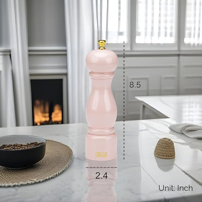 Rose Pink Salt Pepper Grinder Mill, 8 Inch Classic Wood Manual Salt Pepper Grinder, Adjustable Wooden Peppermill, Refillable Pepper and Salt Mill, Best Mama's Day Gifts for Mom from Daughter Son
