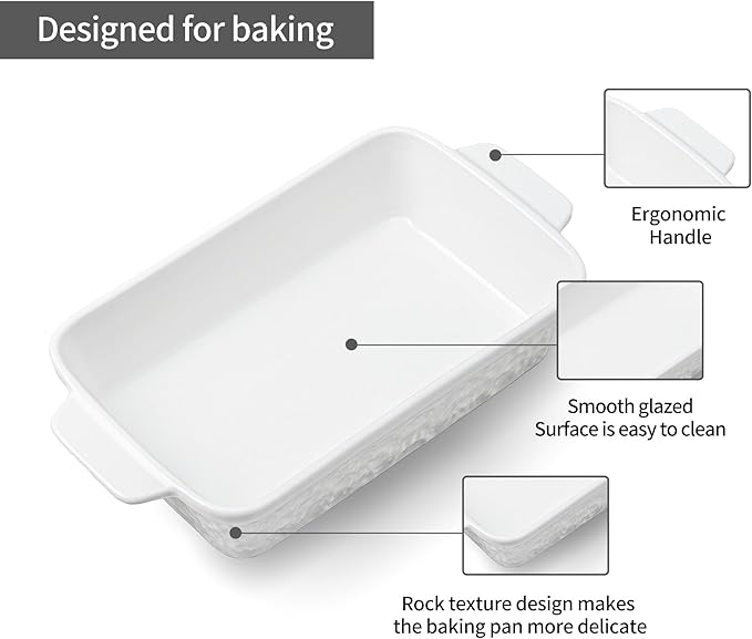 Dafuceramic Casserole Dishes for Oven, Baking Dishes, Ceramic Bakeware Sets of 4, Rectangular Baking Pan Set with Handles for Baking, Casserole, Kitchen, Wedding Gift,White - Image 3