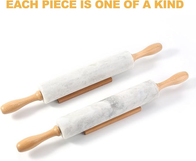 Koville African Natural Marble Rolling Pin, Non-Stick Polished Dough Roller, Pasta, Dumpling, Fondant, Pie Crust, Bread, Pizza Dough, Kitchen Baking Pastry Tools with Mat/Scraper(Grigio Fantasy) - Image 7