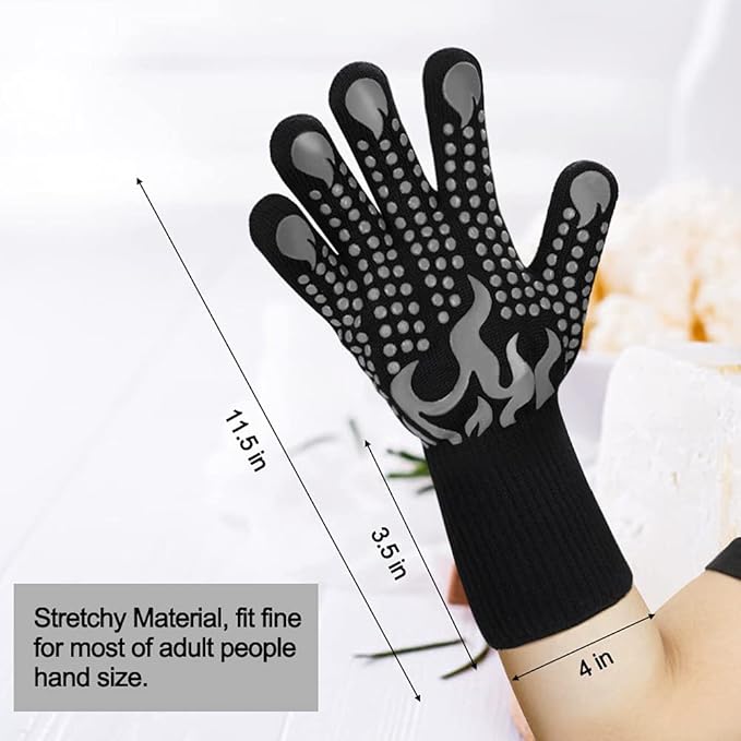 Comsmart BBQ Gloves, 1472 Degree F Heat Resistant Grilling Gloves Silicone Non-Slip Oven Gloves Long Kitchen Gloves for Barbecue, Cooking, Baking, Cutting(Gray) - Image 3