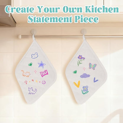 40 Pcs Pot Holder Bulk for Craft Include 16 White Heat Resistant Pot Holders and Oven Mitts with 24 Makers for Kitchen Cooking and Baking Christmas DIY Craft Project Set