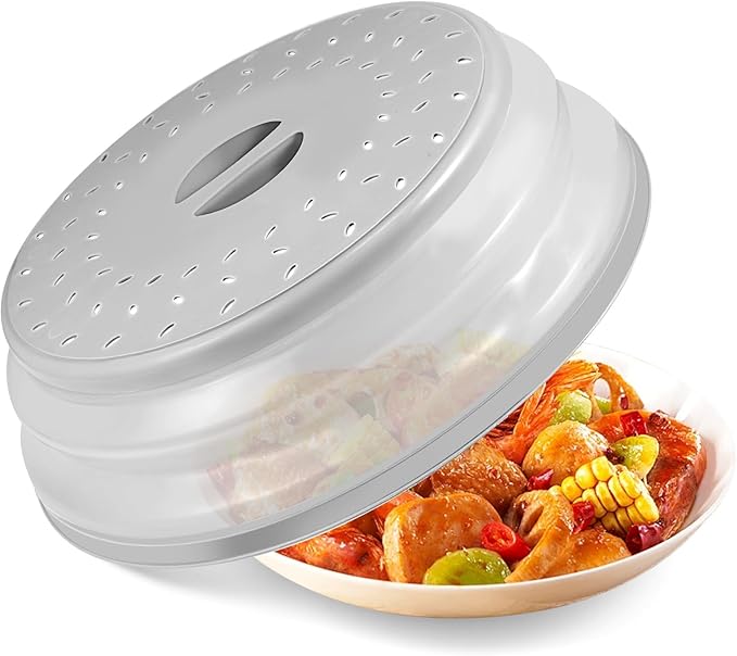 Large Collapsible Microwave Cover for Food, 12.2inch Microwave Splatter Cover, Microwave Plate&Dish Cover with Easy Grip Handle, BPA-free, Dishwasher Safe (Light Grey) by Unknown