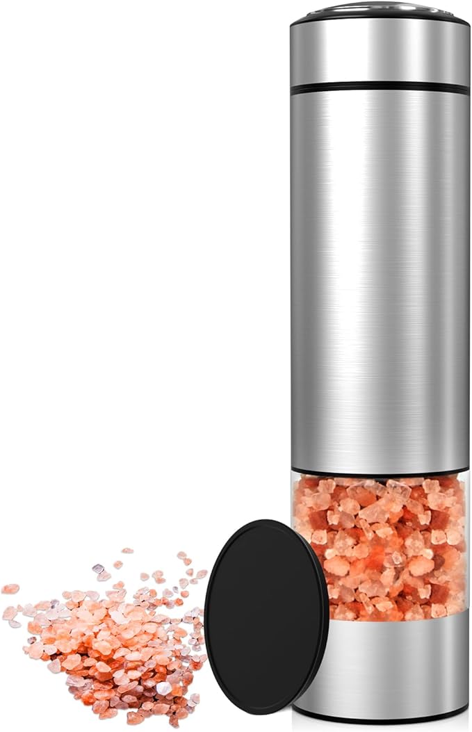 innhom Electric Salt Grinder Pepper Grinder Battery Operated Stainless Steel Pepper Mill Automatic Salt and Pepper Grinder with Adjustable Coarseness, 1 Pack