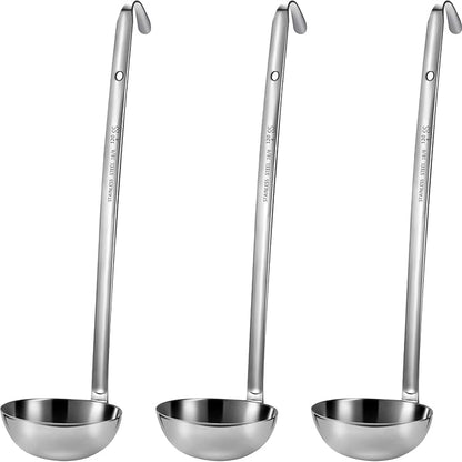 meekoo 3 Pieces Stainless Steel Ladle Soup Handle Ladle with Pouring Rim for Kitchen Cooking Soup Sauce (4 oz) by meekoo