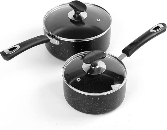 Nonstick Saucepan Set with Lid, Non Stick 1.5QT & 2.5QT Sauce Pan Set with Glass Lid Small Pot for Home Kitchen by HooJay