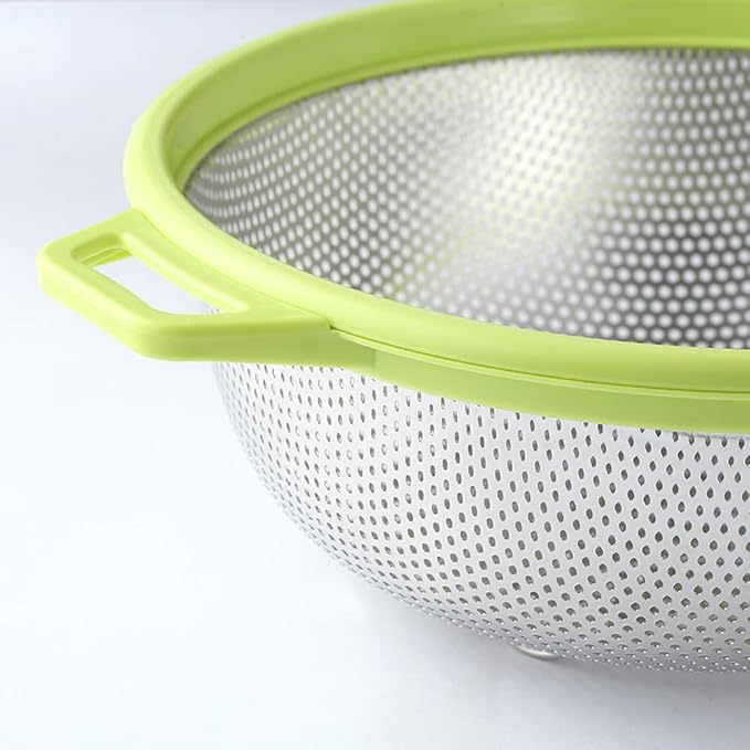 HiramWare Stainless Steel Colander With Handle and Legs, Large Metal Green Strainer for Pasta, Spaghetti, Berry, Veggies, Fruits, Noodles, Salads, 5-quart 10.5” Kitchen Mesh Colander, Dishwasher Safe - Image 7