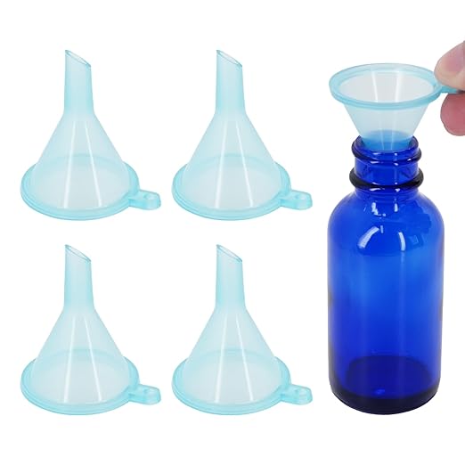 Mini Funnel 4-Pack for Lab Bottles, Sand Art, Perfume, Spice, Powder, Essential Oil, Recreational, Kitchen Food Grade Small Plastic (Blue)