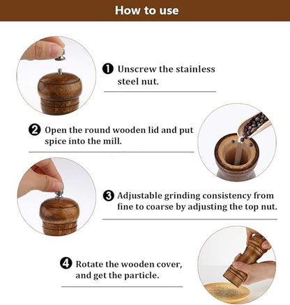 Salt and Pepper Grinders Set,Ouktor Manual Wooden Salt and Pepper Mills Shakers, Ceramic Rotor with Strong Adjustable Coarseness (5.5inch) - Image 4