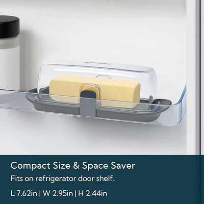 KITCHENDAO One-handed Airtight Butter Dish with Lid for Countertop and Refrigerator Door Shelf, Butter Holder with One Press to Open/Close Secure Latching Buckle for West/East Coast Butter (Black)