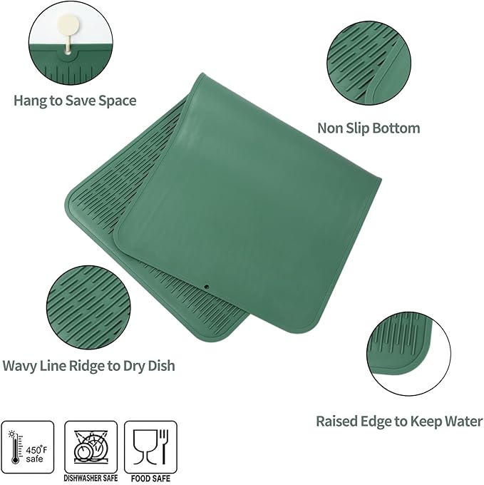 MicoYang Silicone Dish Drying Mat for Multiple Usage,Easy clean,Eco-friendly,Heat-resistant Silicone Mat for Kitchen Counter or Sink,Refrigerator or Drawer Liner Green 5XL 36inches x 18inches - Image 3