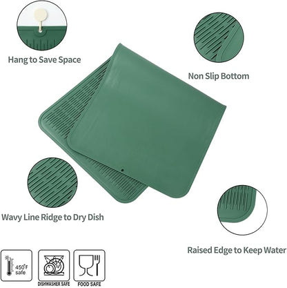 MicoYang Silicone Dish Drying Mat for Multiple Usage,Easy clean,Eco-friendly,Heat-resistant Silicone Mat for Kitchen Counter or Sink,Refrigerator or Drawer Liner Green 5XL 36inches x 18inches - Image 3