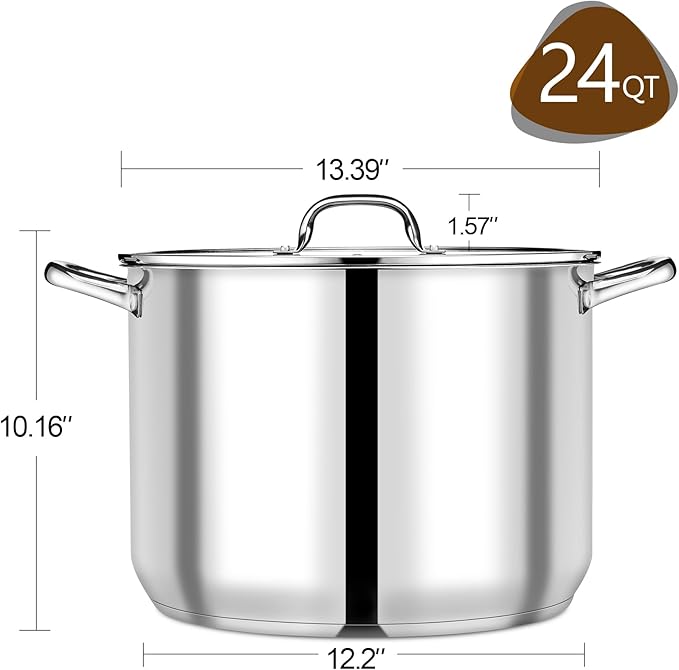 P&P CHEF 24 QT Stock Pot with Lid, Stainless Steel Large Cooking Pot, Soup Canning Stockpot for Stewing Simmering, Tri-ply Bottom for All Stoves, Heavy-Duty &Dishwasher Safe & Food-Grade - Image 2