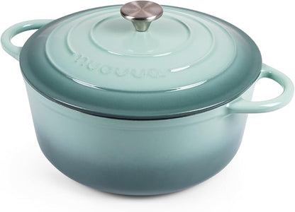 Nuovva Enamelled Cast Iron Dutch Oven Pot with Lid 6.4 Quart Non Stick Casserole Pot – Heavy Duty & Oven Safe up to 500° F for Bread Baking, Braising, Stews, Roasting – 28cm Sea Salt by Nuovva