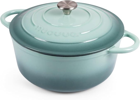Nuovva Enamelled Cast Iron Dutch Oven Pot with Lid 6.4 Quart Non Stick Casserole Pot – Heavy Duty & Oven Safe up to 500° F for Bread Baking, Braising, Stews, Roasting – 28cm Sea Salt by Nuovva