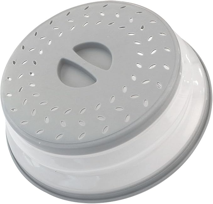 Collapsible Microwave Splatter Cover, Microwave Plate Cover With Steam Vent，BPA-Free Silicone & Plastic (Light grey, 10.5IN)
