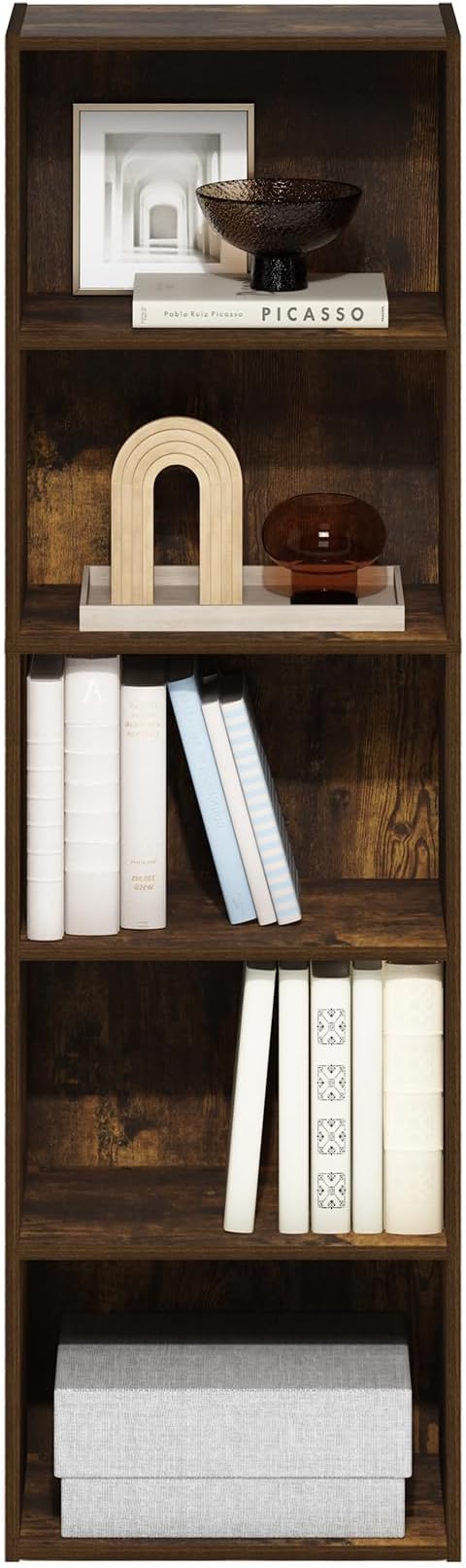 Furinno LUDER Book Shelf, 5-Tier Bookshelf, Bookcase with Open Shelves, 9.4 x 15.8 x 52, Easy Assembly, for Living Room, Bedroom, Home Office, Amber Pine - Image 5