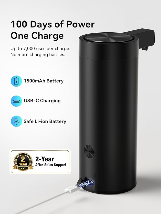 SUNLY Touchless Automatic Soap Dispenser – Clog-Free Pump, 0.2s Fast Sensor, USB-C Rechargeable, Smudge-Resistant Stainless Steel, for Kitchen & Bathroom Soap Dispenser, Black - Image 5