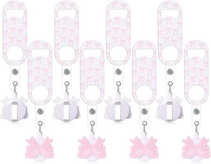 Honoson 8 Pieces Retractable Flat Bottle Opener Bartender Beer Opener with Round Badge Reel Clips Holder Bar Keys for Bartender Gifts Kitchen Home Party Supplies (Bow,Pink) by Honoson