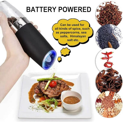 Gravity Electric Grinder set of 2,Automatic Pepper and Salt Mill Grinder with Blue LED LIGHT,Electric Pepper Mill with Adjustable Coarseness,Refillable,salt and pepper shaker,pepper grinder