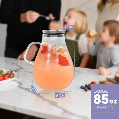 Glass Pitcher With Lid, 2.5 Liter 85 oz Glass Water Pitcher For Fridge, 0.66 Gallon Pitchers With Handle And Lid, Tea Jug Carafe Jar For Hot/Iced Water Milk Juice Coffee Fruit - Image 6