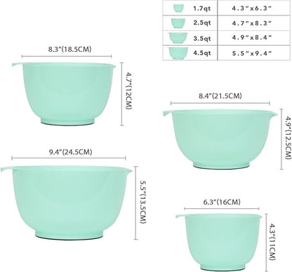 BoxedHome Nesting Plastic Mixing Bowl Set, 4 Piece Mixing Bowl Set with Pour Spouts, Size 1.7, 2.5, 3.5 and 4.5qt, for Prepping, Mixing, Baking, Cooking(2023 New Version, Green) - Image 4
