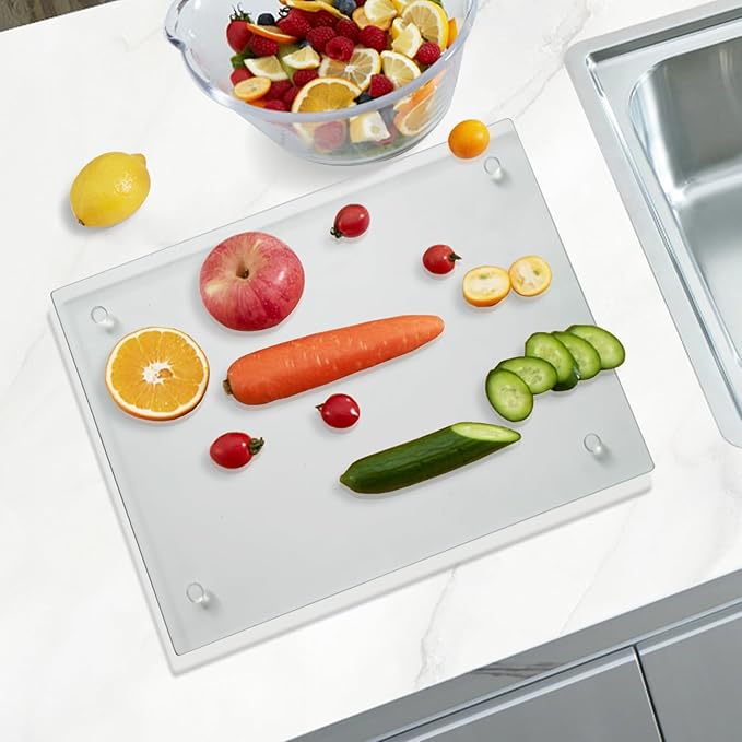 Mymonfif Tempered Glass Cutting Board for Kitchen, Clear Glass Board for Countertop, with Non-Slip Feet, Heat Resistant, Extra Large Size 16x20" 1Pcs - Image 4