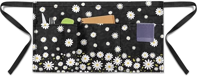 Server Apron with 3 Pockets, Waterproof Oil Waitress Waiter Half Apron for Restaurant Hotel Kitchen Cafe