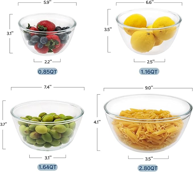 Cuiselect 4pc Glass Mixing Bowls Sets (2.80QT, 1.64QT, 1.16QT, 0.85QT), Nesting Mixing Bowls for Cooking Prep, Baking, Storage, Large Salad Bowls Sets-Dishwasher Microwave Freezer Safe - Image 2