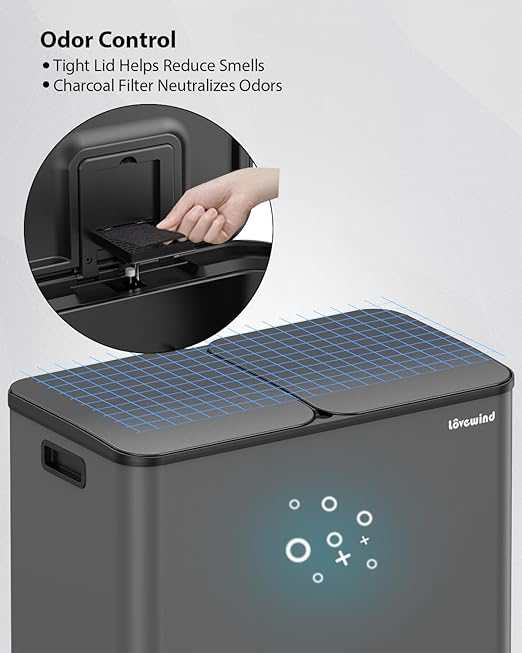 Lovewind Trash Can, 2 x 10.5 Gallon (2 x 40 L) Garbage Can for Kitchen Dual Compartment Recycling Kitchen Step Trash Bin, Stainless Steel Trash and Recycle Bin Combo with Soft-Close Lid, Grey - Image 8