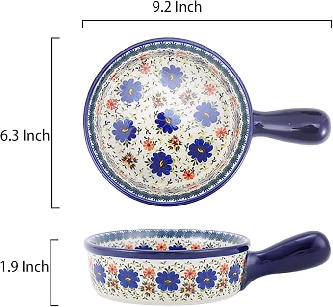 Vintage Style Blue Flowers Phalaenopsis Pottery Bakeware Ceramic Casserole Dish Baking Pan Lasagna Pans Baking Dish with Handles for Oven to Table-1 PCS, 20 OZ - Image 2