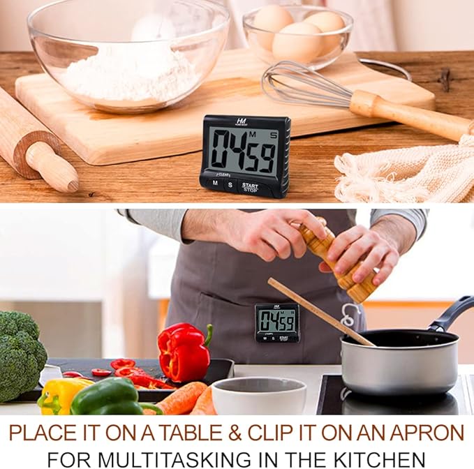 2-Pack Large Display Kitchen Timer - 3" Digital Timer Magnetic Back Loud Alarm - Black Cooking Timers for Kitchen Teachers Students Games Meetings - Sports Timers for Workouts Exercise - Image 4